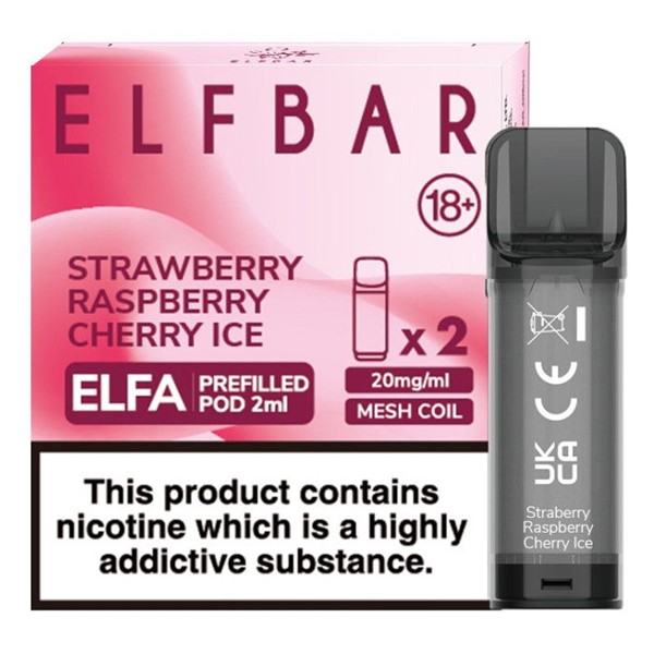 Wholesale Elf Bar Elfa Strawberry Raspberry Cherry Ice Prefilled Pods (2 Pod Pack)